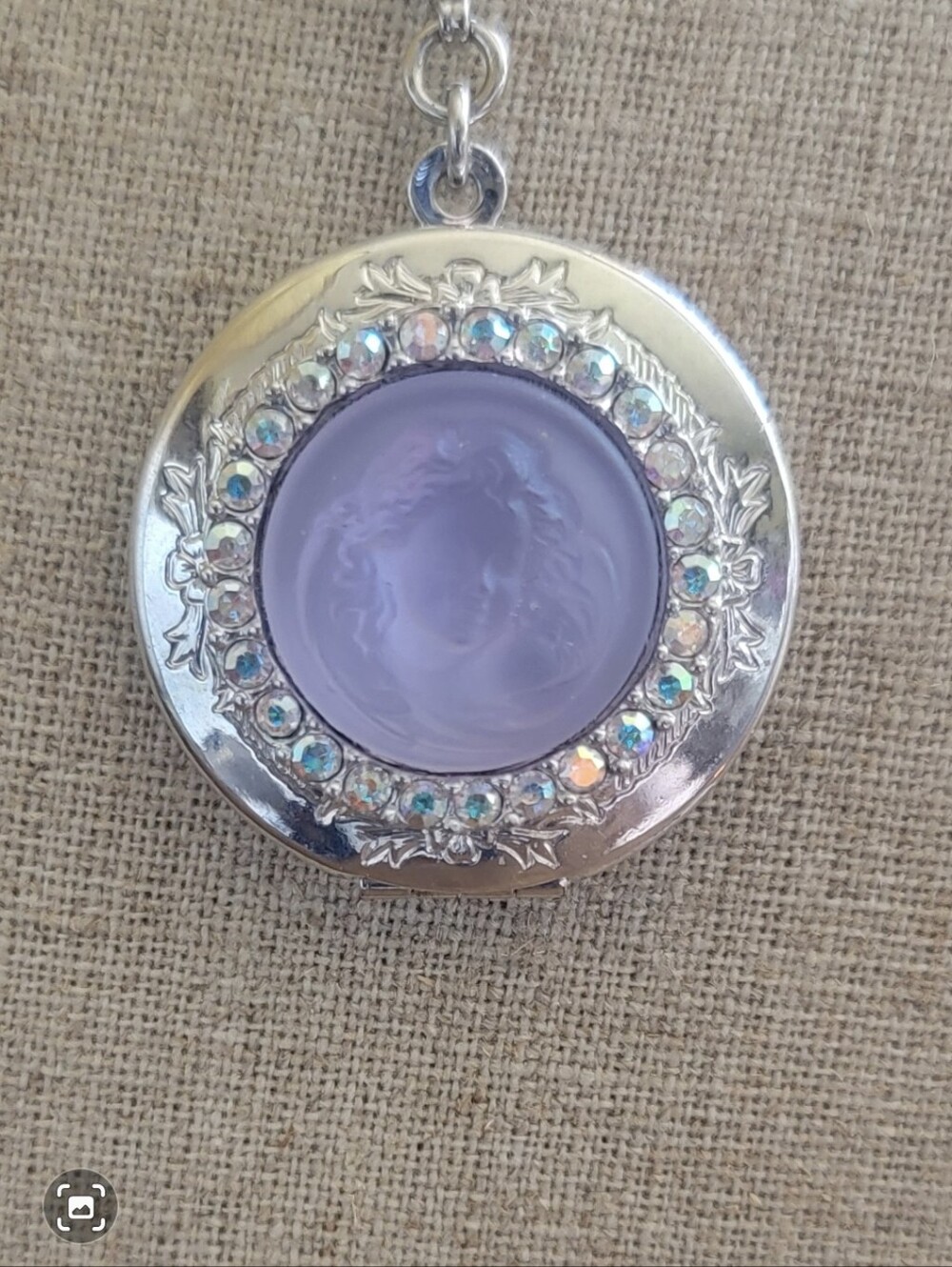 Silver-Tone Lavender Cameo Pendant Locket Necklace with Aurora Crystal Accents